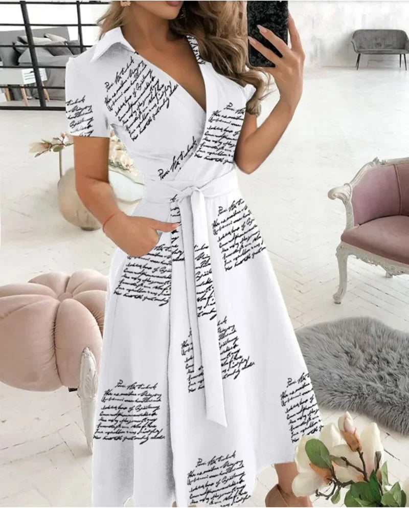 Damen-Midikleid in A-Linie mit Bindegürtel