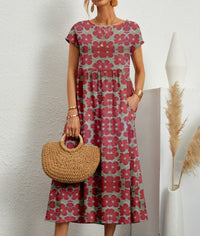 Damen-Midikleid in A-Linie mit Blumenmuster und Taschen
