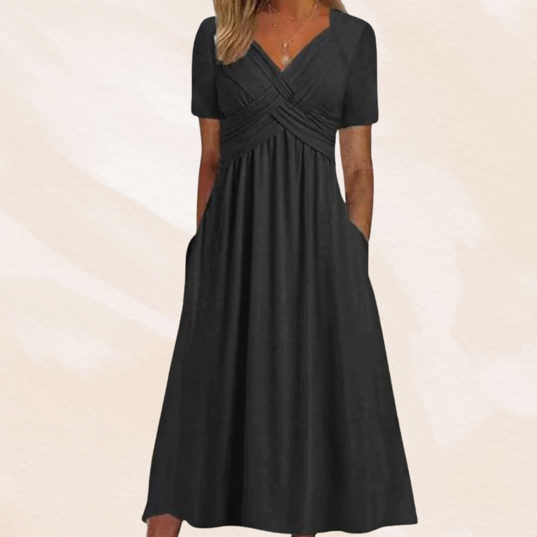 Damen-Midikleid in A-Linie mit V-Ausschnitt