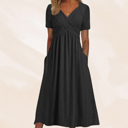 Damen-Midikleid in A-Linie mit V-Ausschnitt