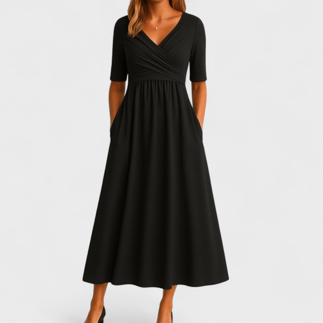 Damen-Midikleid in A-Linie mit V-Ausschnitt