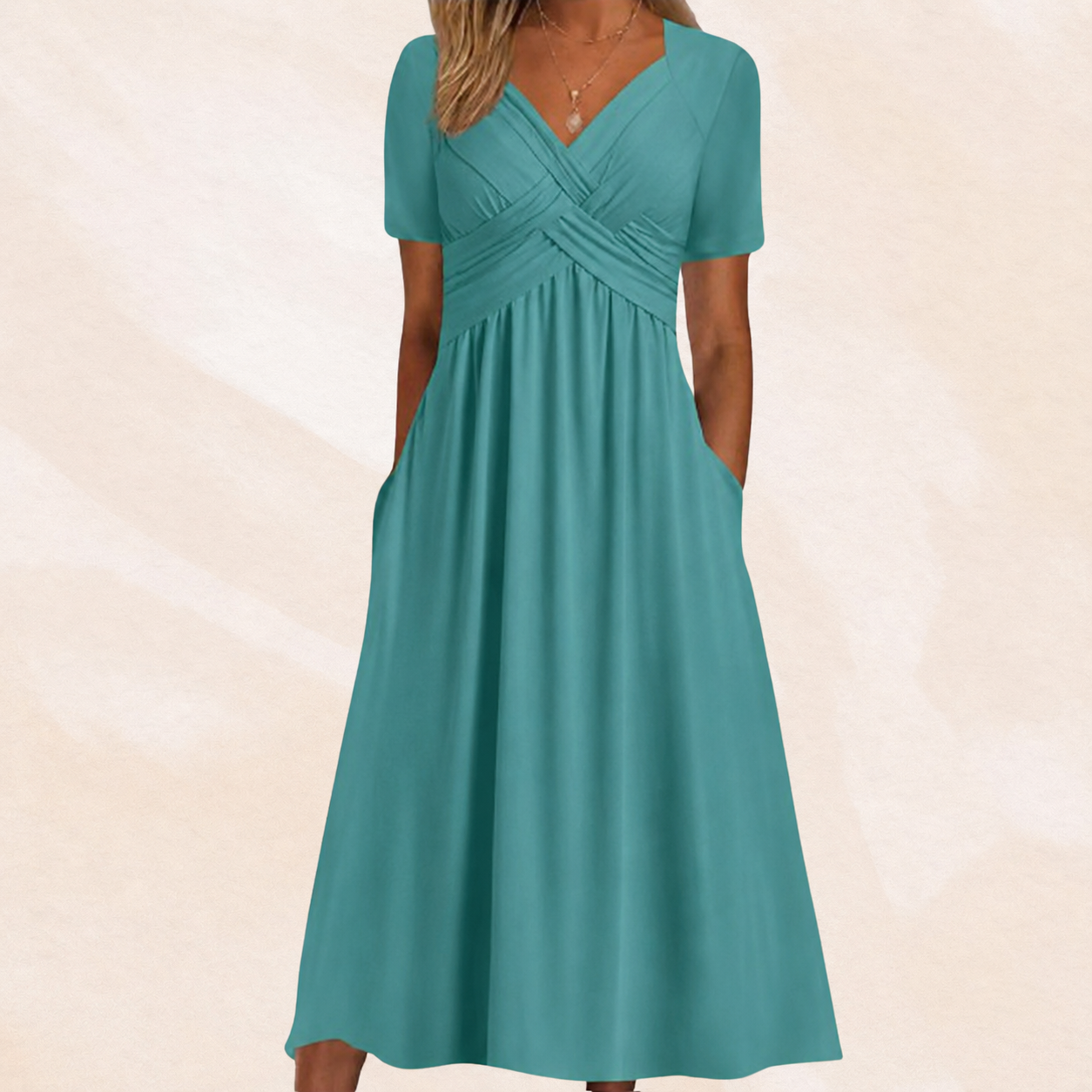 Damen-Midikleid in A-Linie mit V-Ausschnitt