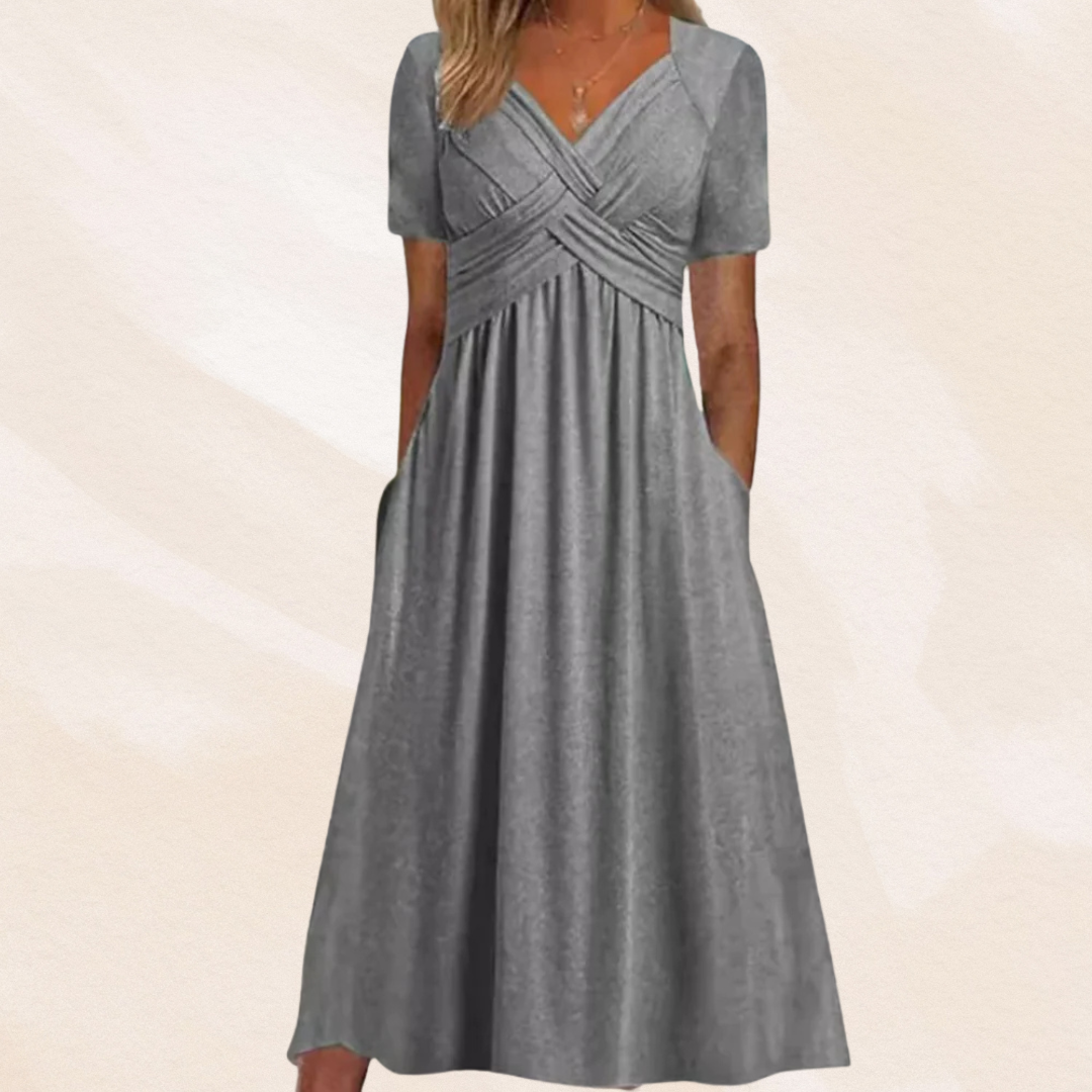 Damen-Midikleid in A-Linie mit V-Ausschnitt