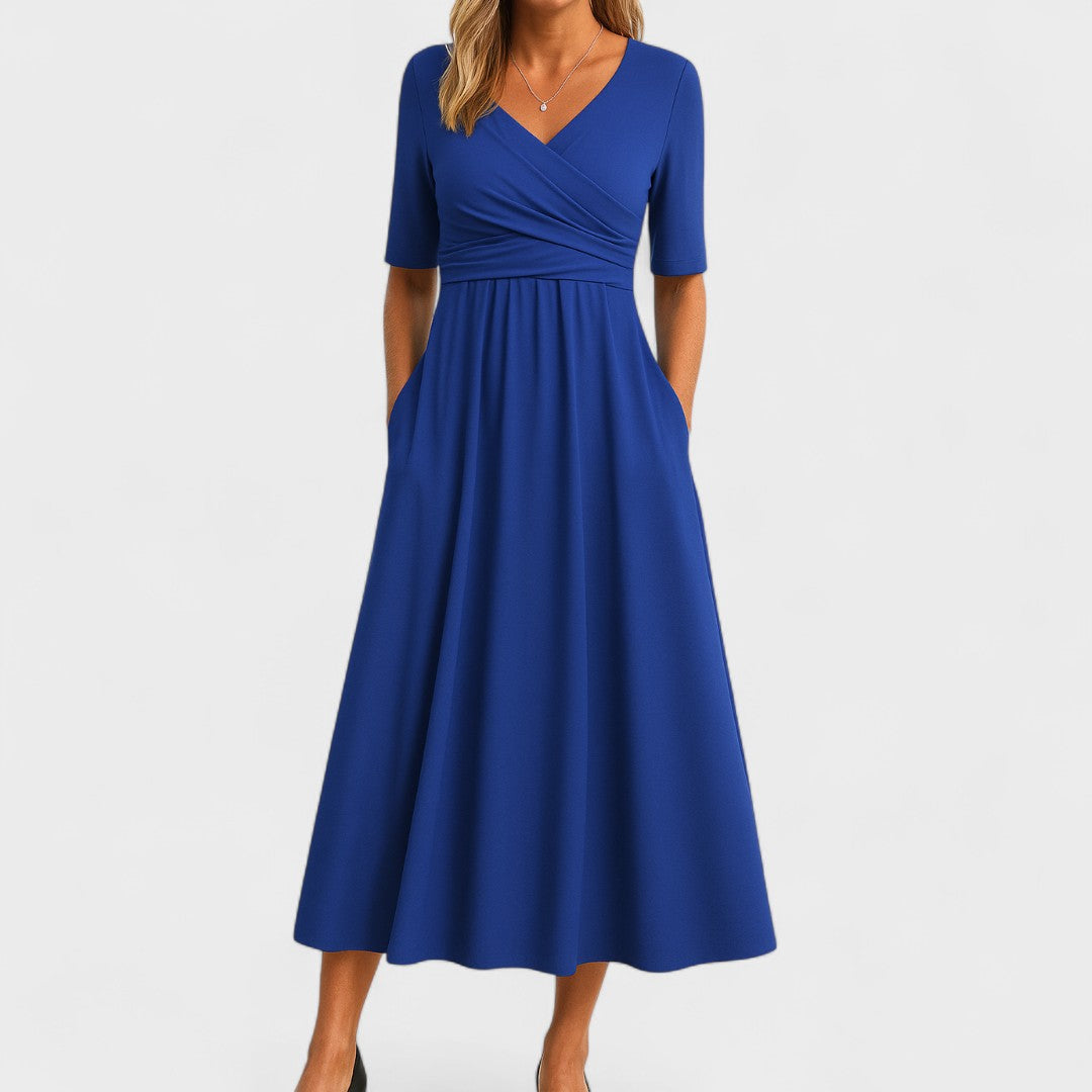 Damen-Midikleid in A-Linie mit V-Ausschnitt