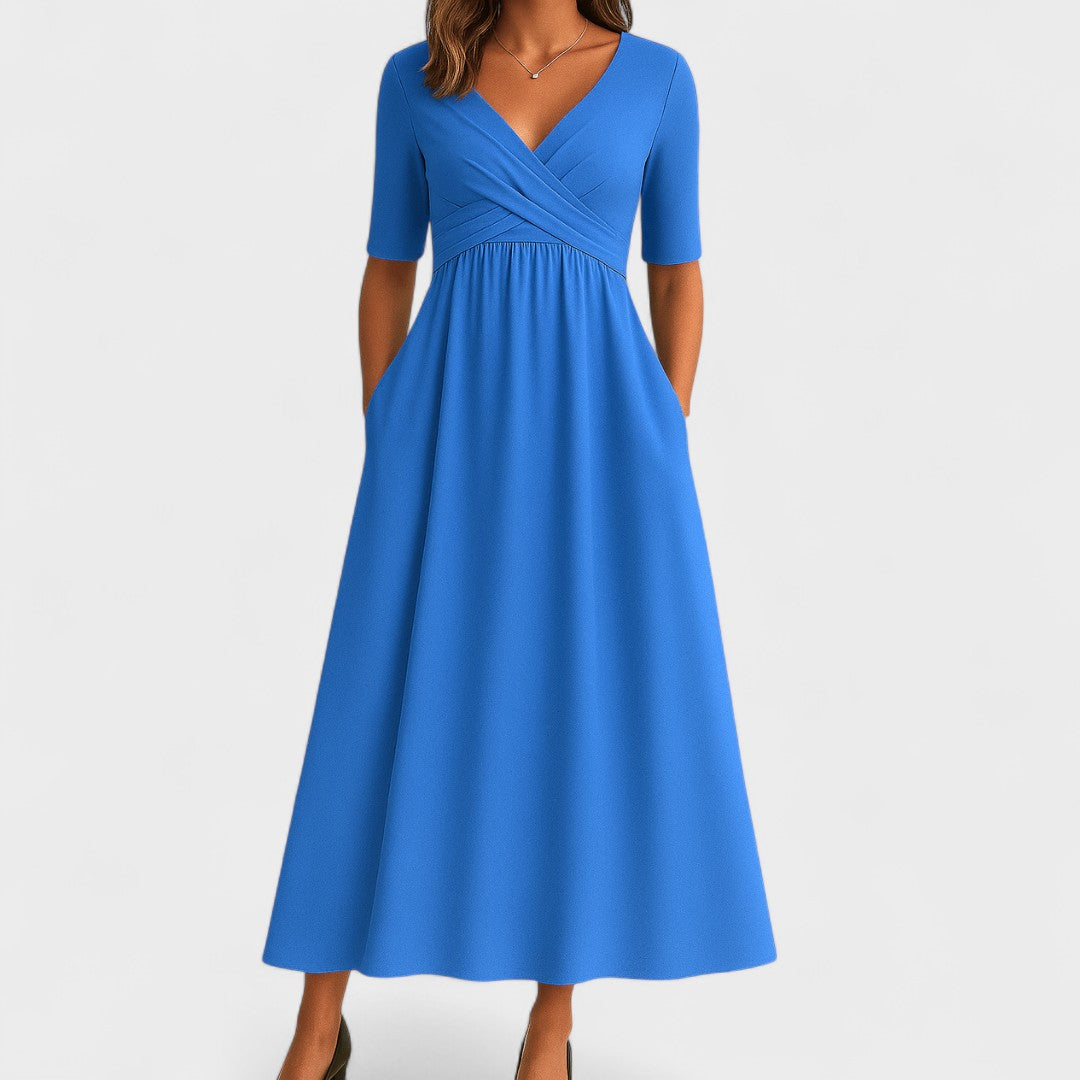 Damen-Midikleid in A-Linie mit V-Ausschnitt