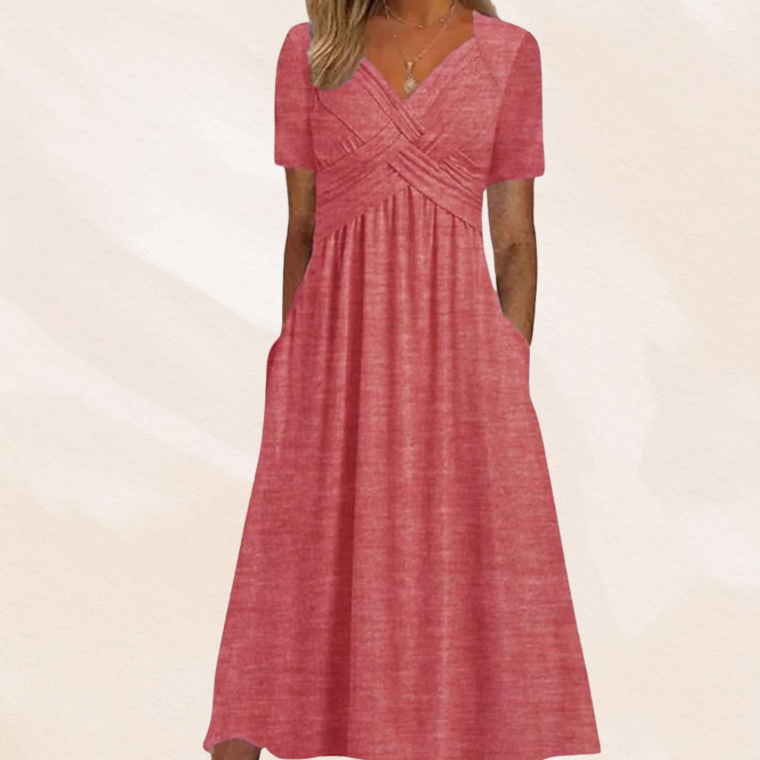 Damen-Midikleid in A-Linie mit V-Ausschnitt