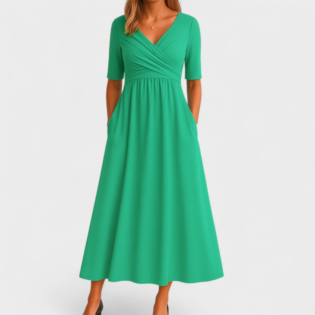 Damen-Midikleid in A-Linie mit V-Ausschnitt