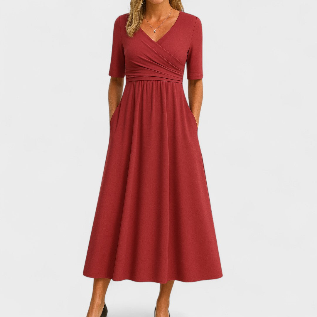 Damen-Midikleid in A-Linie mit V-Ausschnitt