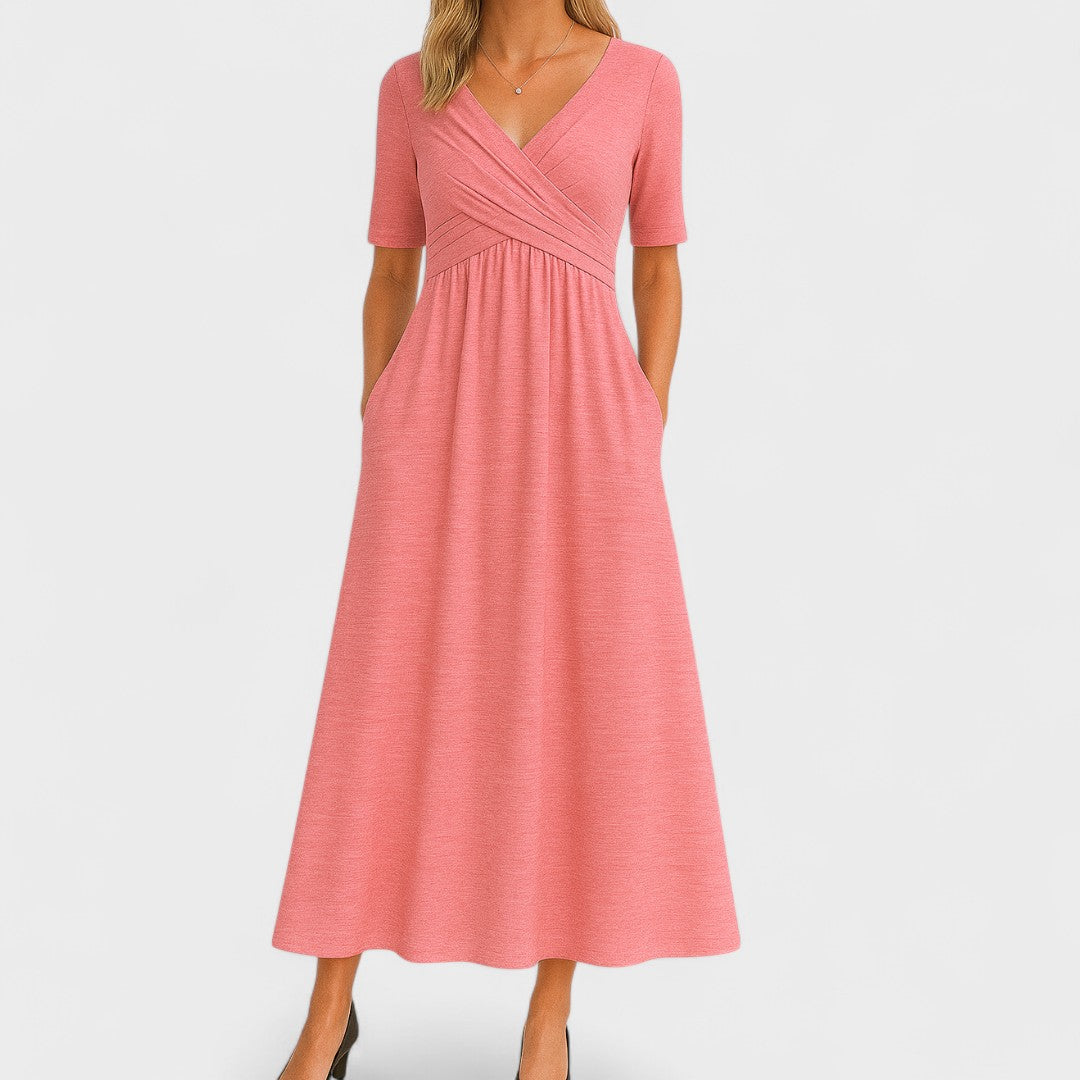 Damen-Midikleid in A-Linie mit V-Ausschnitt