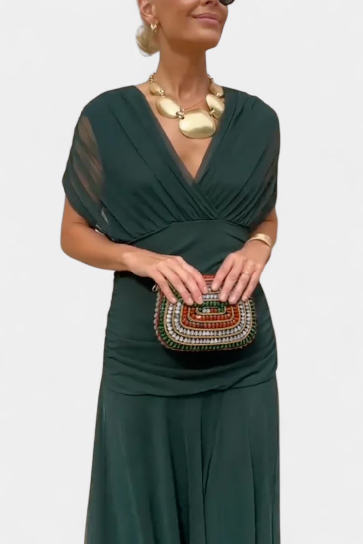 Damen-Midikleid in Wickeloptik mit V-Ausschnitt