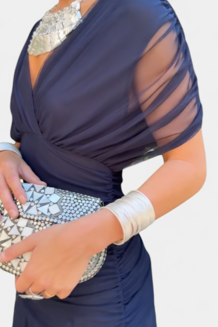 Damen-Midikleid in Wickeloptik mit V-Ausschnitt