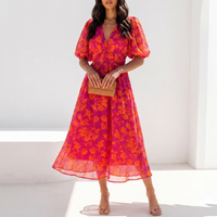 Damen-Midikleid mit Blumenprint | Sommerkleid mit Puffärmeln