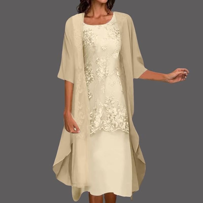 Damen-Midikleid mit Kurzarm, Rundhalsausschnitt und Cape