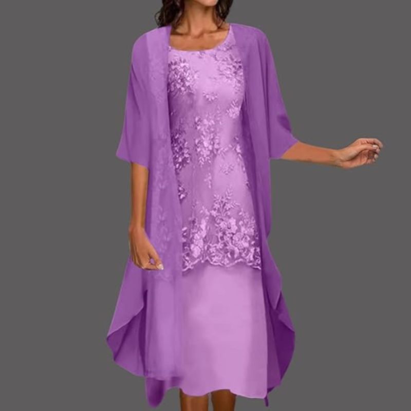 Damen-Midikleid mit Kurzarm, Rundhalsausschnitt und Cape