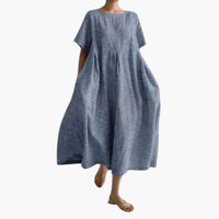 Damen-Midikleid mit kurzen Ärmeln und seitlichen Taschen
