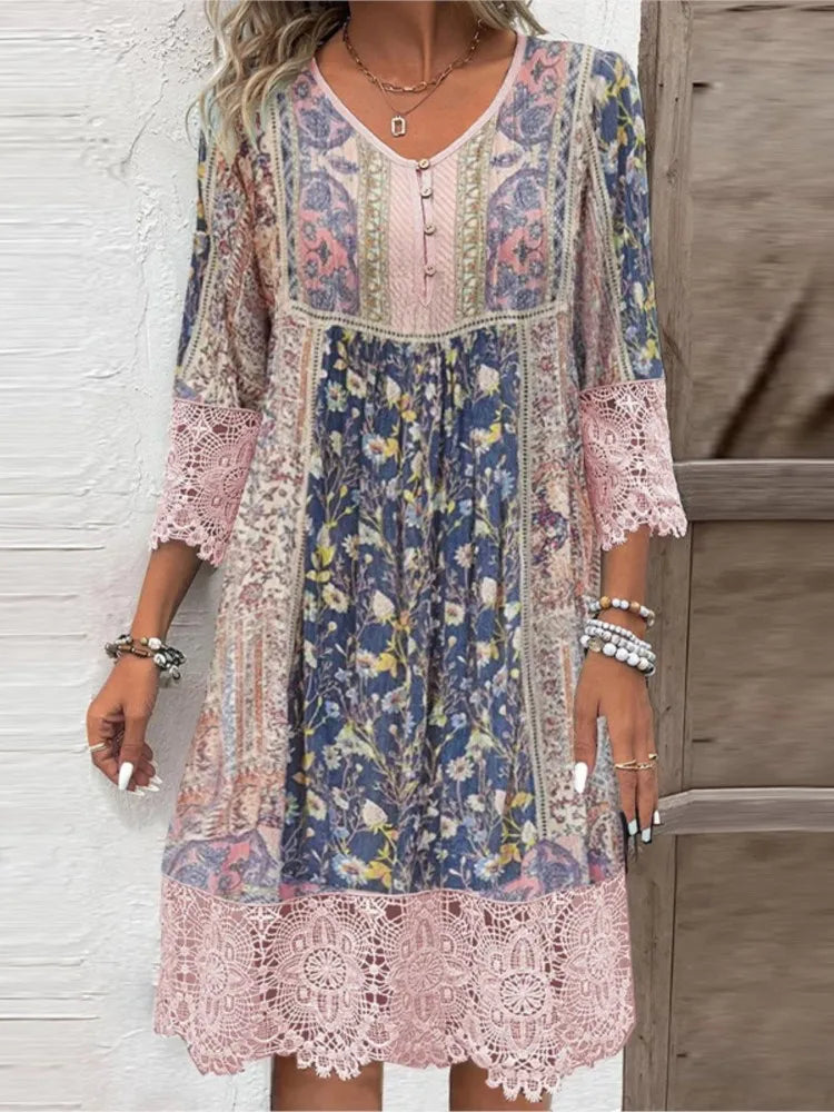 Damen-Midikleid mit V-Ausschnitt