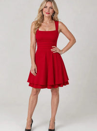Damen-Mini-Cocktailkleid in A-Linie mit eckigem Ausschnitt und geraffter Taille