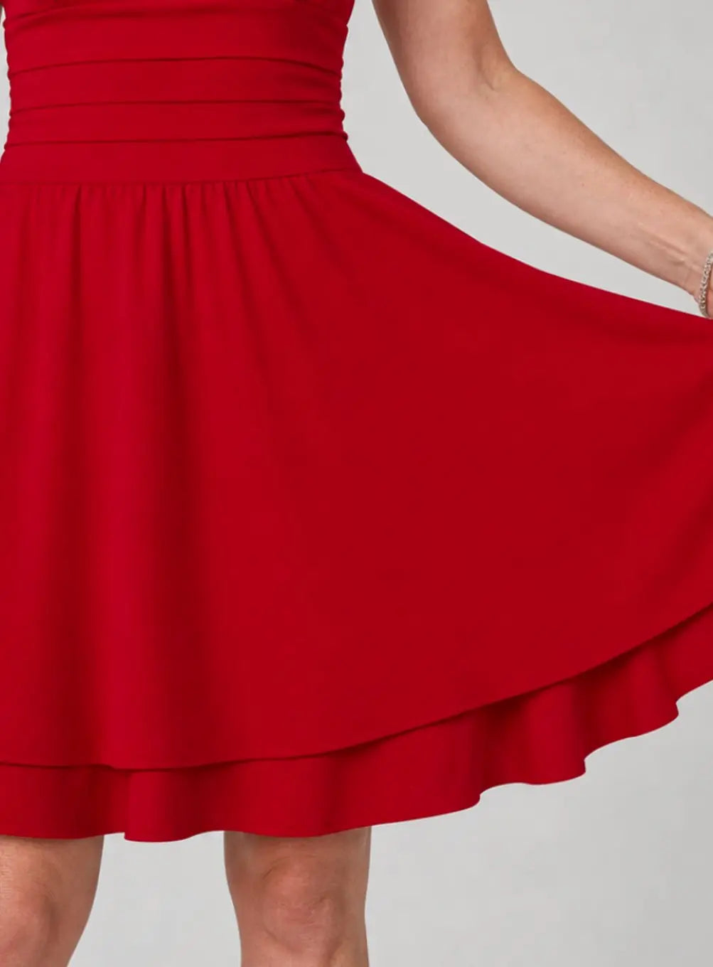 Damen-Mini-Cocktailkleid in A-Linie mit eckigem Ausschnitt und geraffter Taille