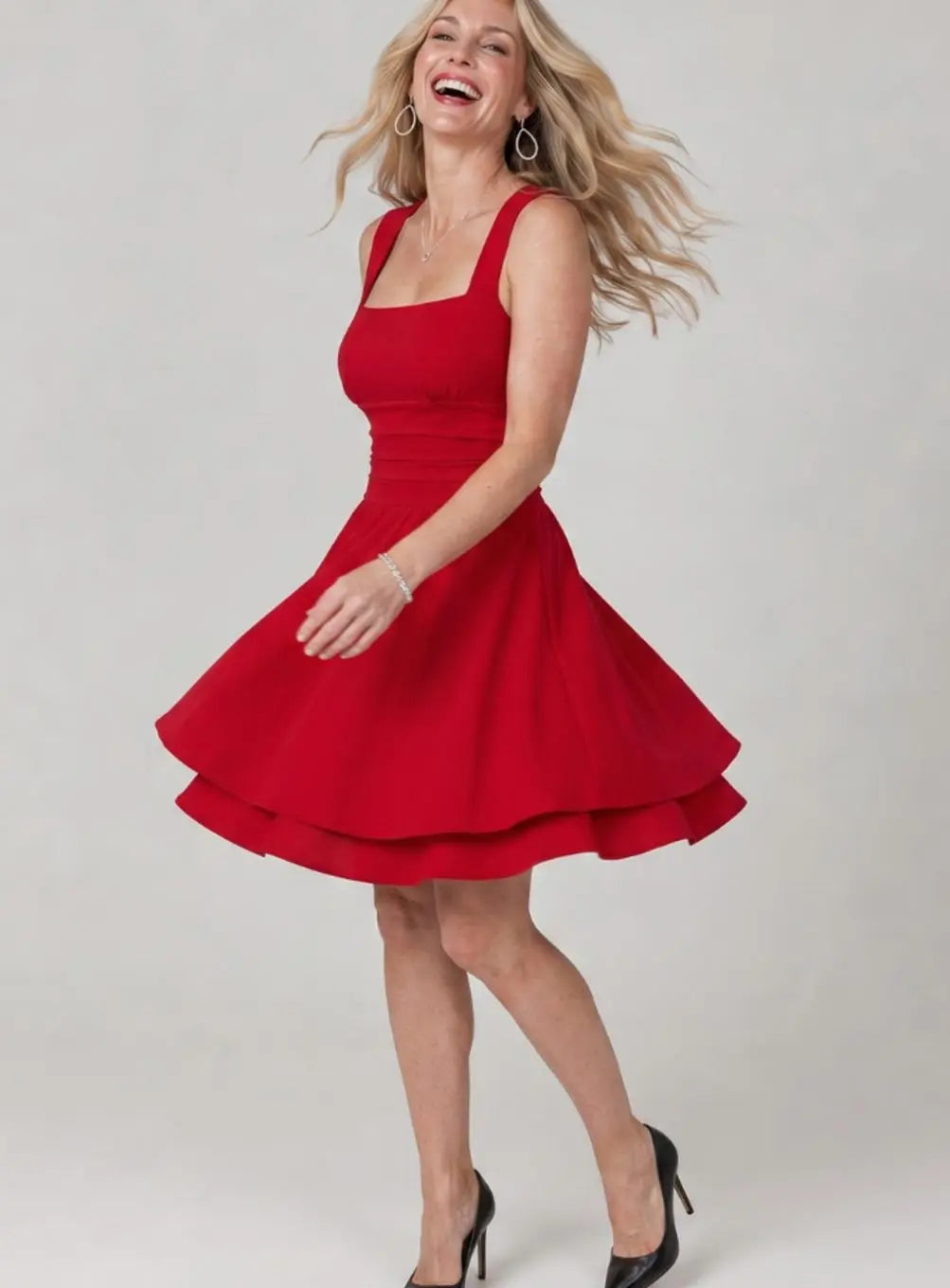Damen-Mini-Cocktailkleid in A-Linie mit eckigem Ausschnitt und geraffter Taille