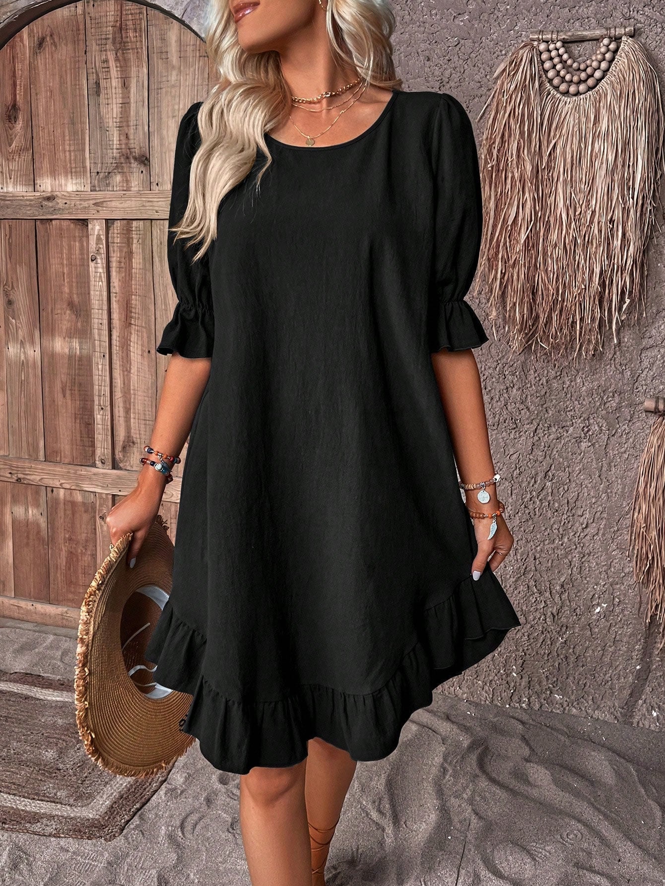Damen-Minikleid in A-Linie mit Volants