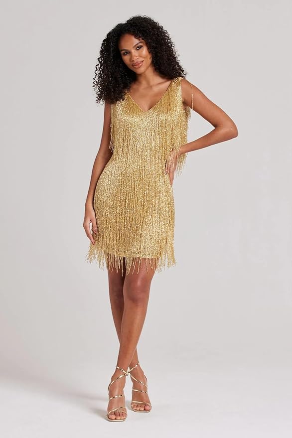 Damen-Minikleid mit Fransen und V-Ausschnitt