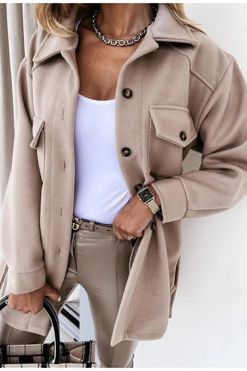 Damen-Overshirt-Hemdjacke mit Knopfleiste