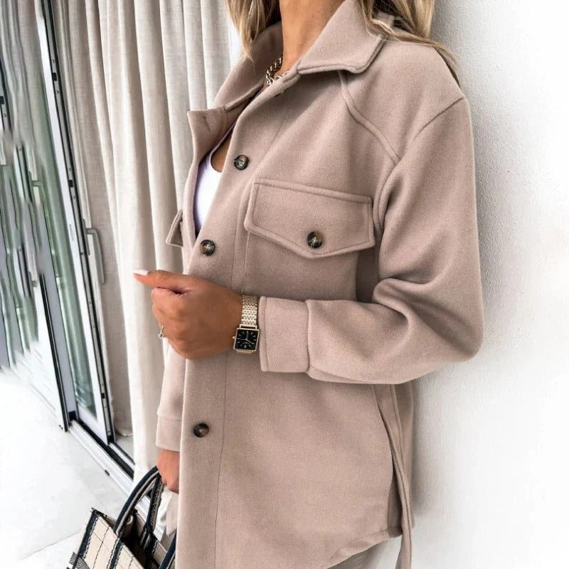 Damen-Overshirt-Hemdjacke mit Knopfleiste