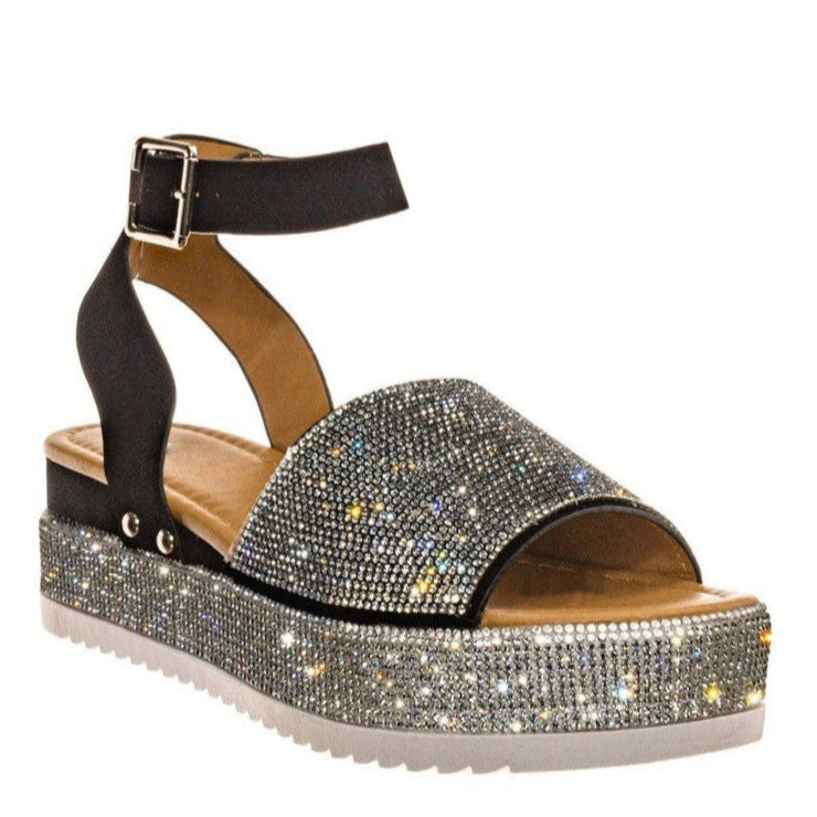 Damen-Plateausandalen mit Strassbesatz