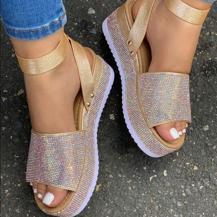 Damen-Plateausandalen mit Strassbesatz