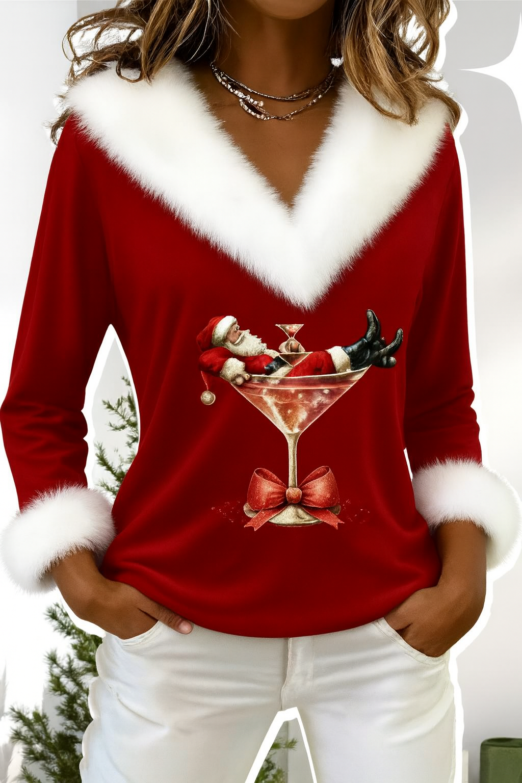 Damen-Plüschpullover mit Weihnachtsmotiv – warmes und flauschiges Weihnachtsoberteil