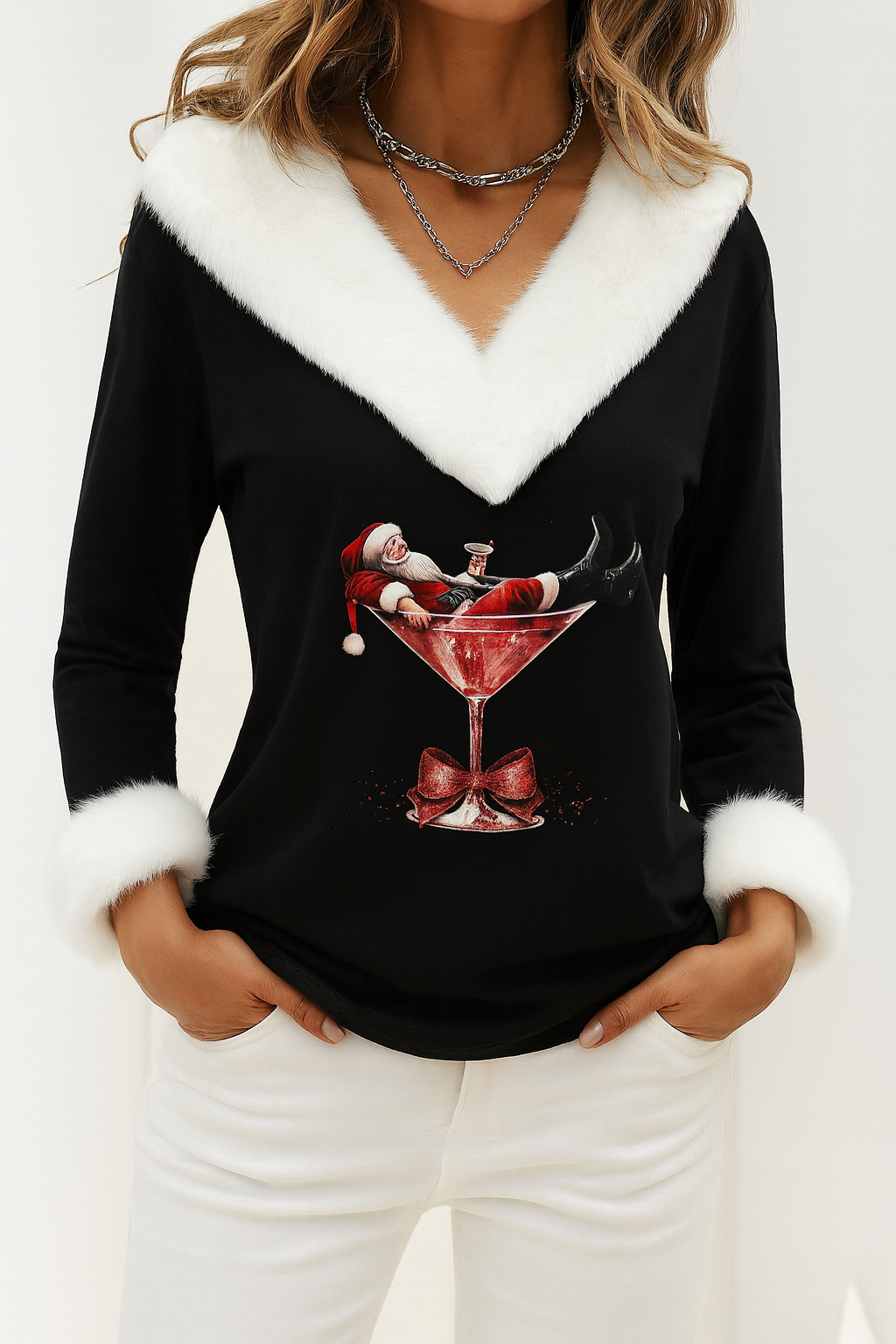 Damen-Plüschpullover mit Weihnachtsmotiv – warmes und flauschiges Weihnachtsoberteil