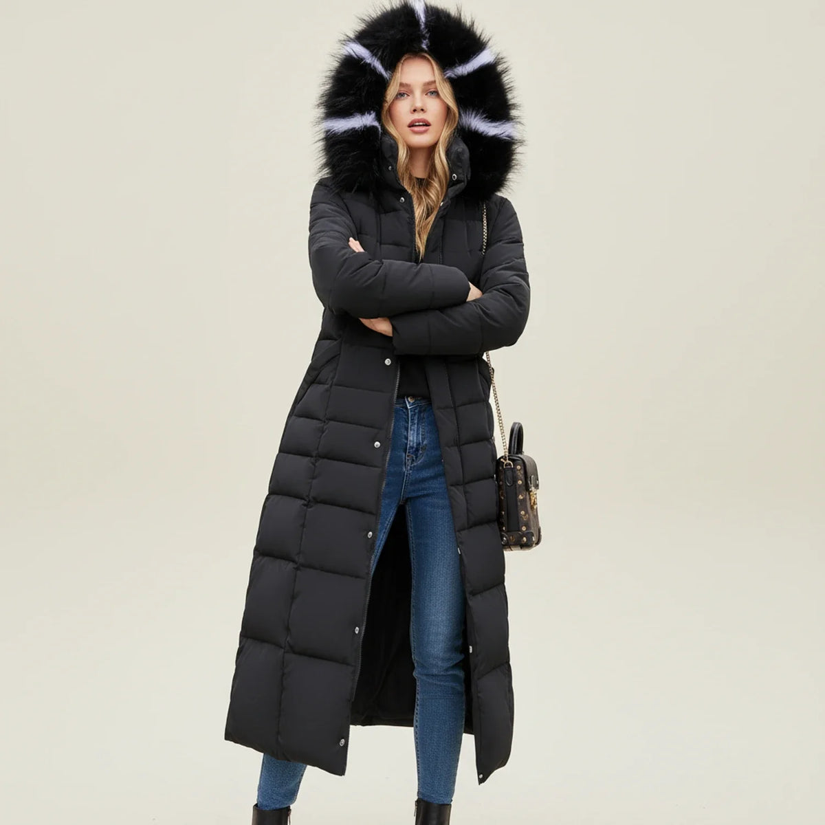 Damen-Puffer-Winterjacke mit Kapuze