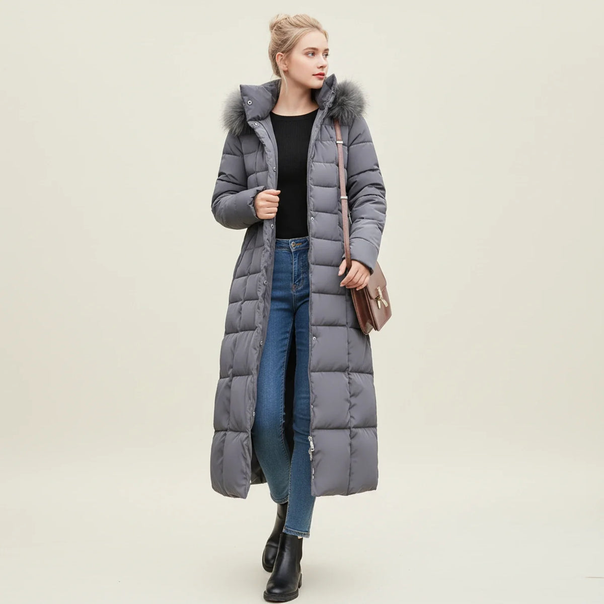 Damen-Puffer-Winterjacke mit Kapuze