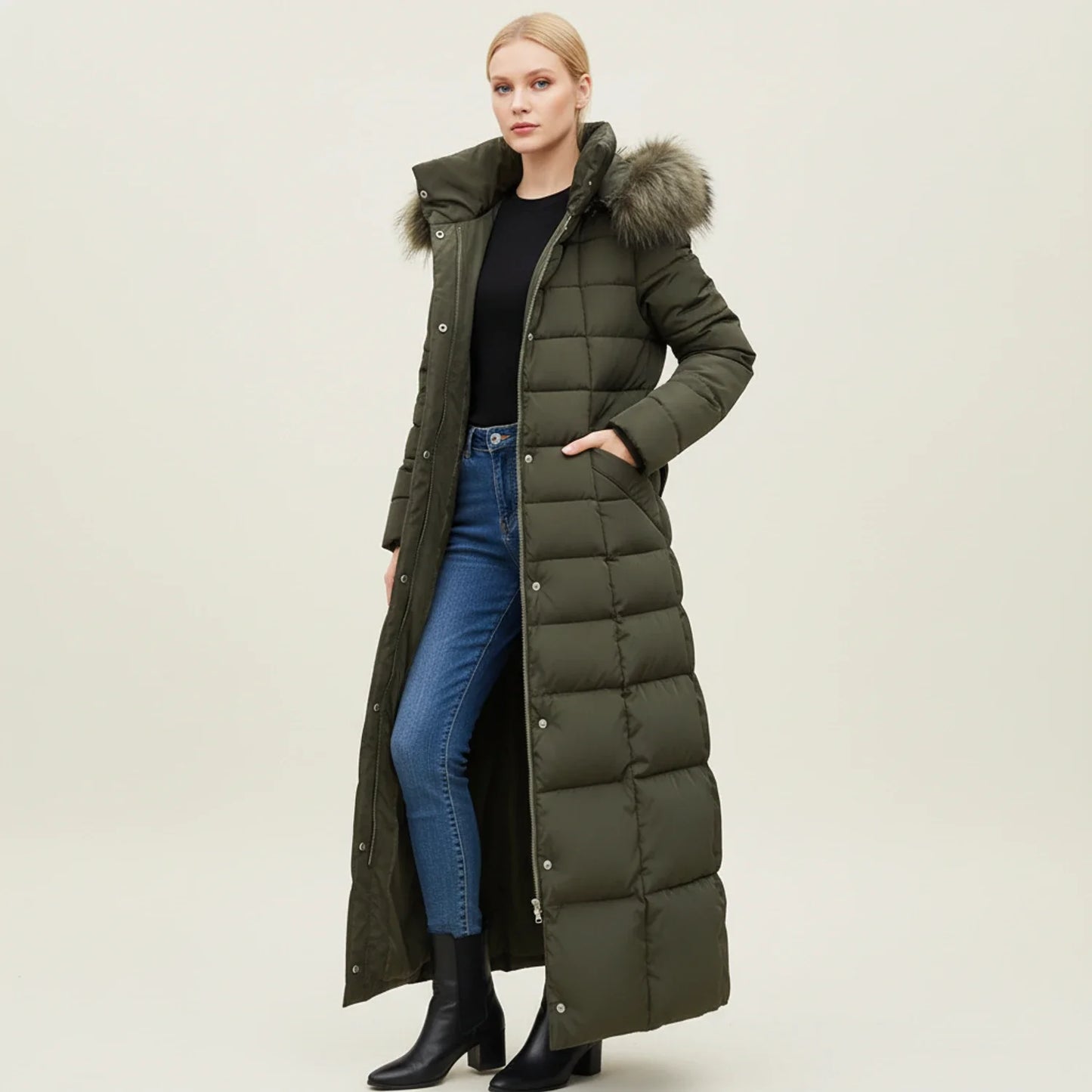 Damen-Puffer-Winterjacke mit Kapuze