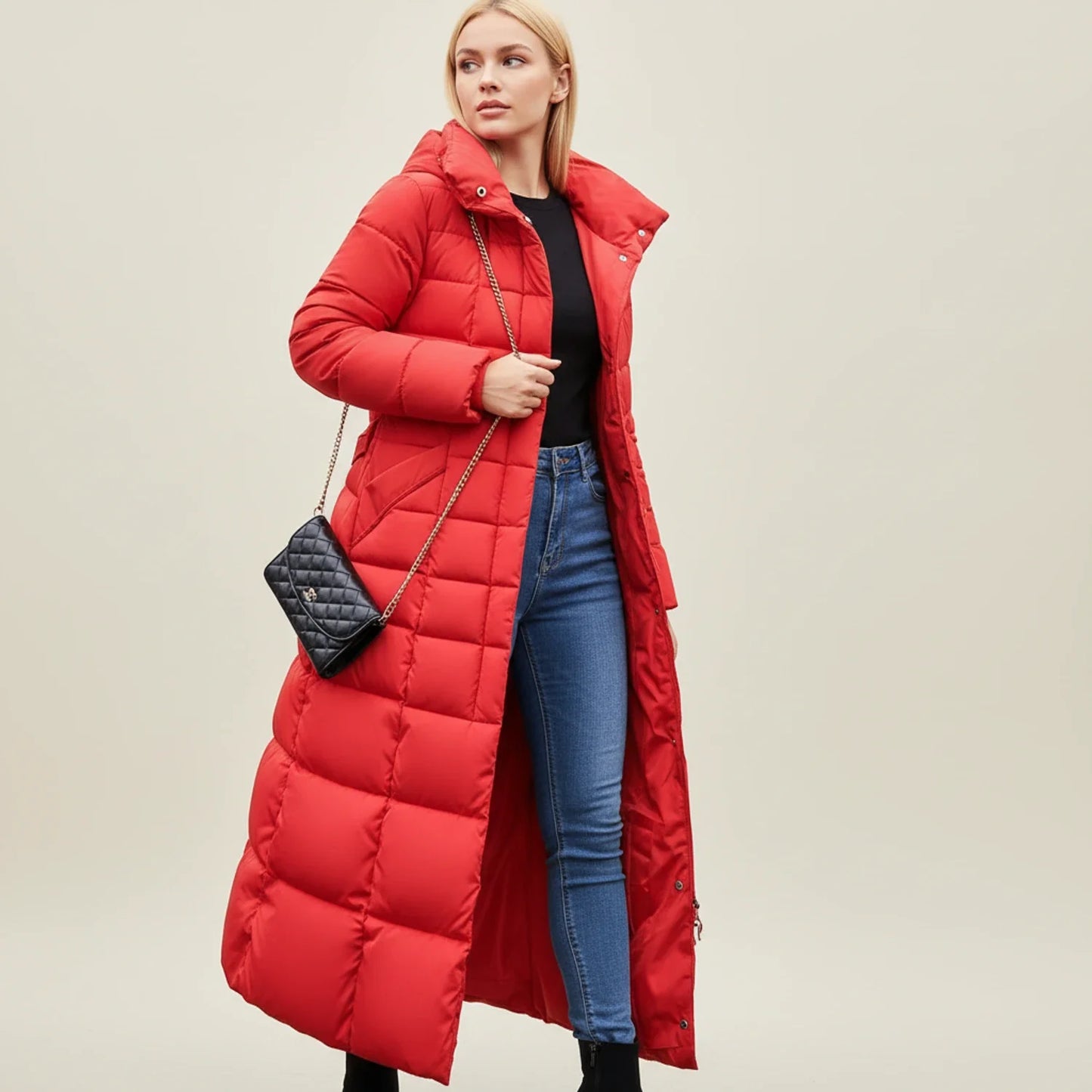 Damen-Puffer-Winterjacke mit Kapuze