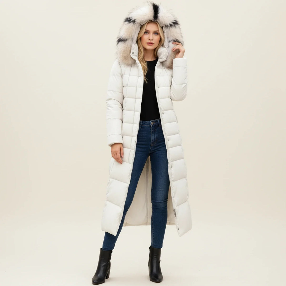 Damen-Puffer-Winterjacke mit Kapuze