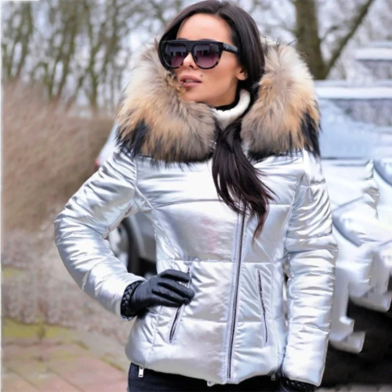 Damen-Pufferjacke mit Kunstfellkapuze