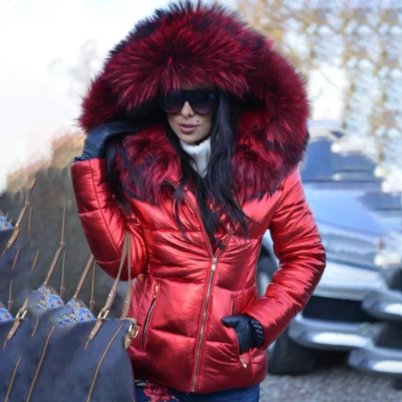 Damen-Pufferjacke mit Kunstfellkapuze