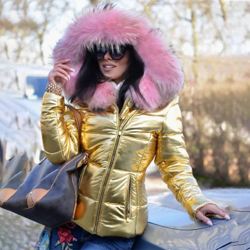 Damen-Pufferjacke mit Kunstfellkapuze