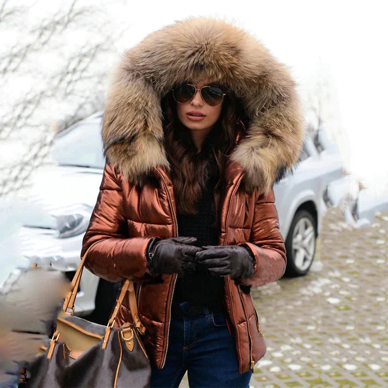 Damen-Pufferjacke mit Kunstfellkapuze