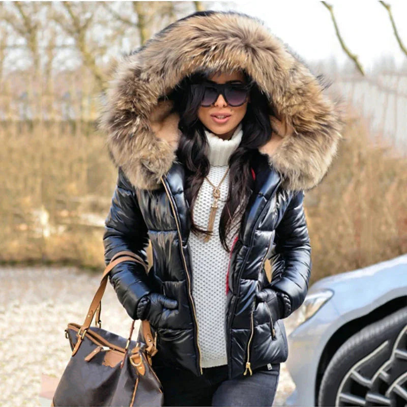 Damen-Pufferjacke mit Kunstfellkapuze