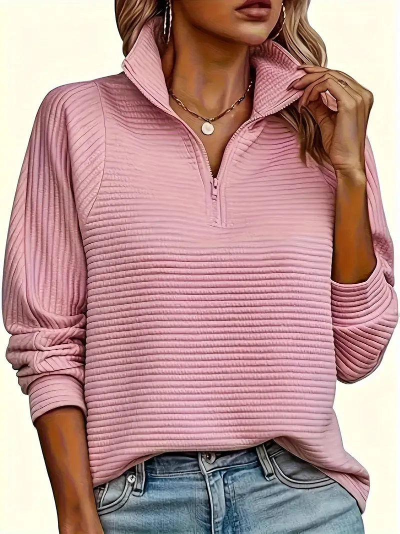 Damen-Pullover mit Trichterkragen und halbem Reißverschluss