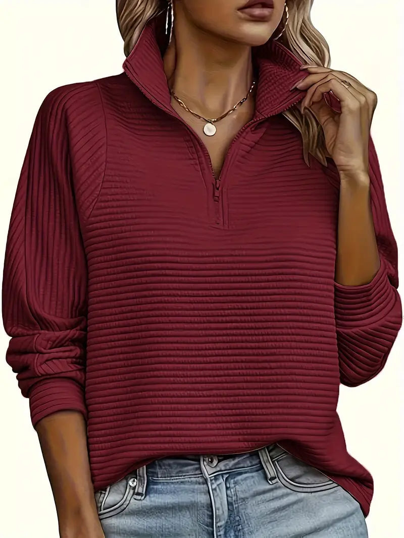 Damen-Pullover mit Trichterkragen und halbem Reißverschluss