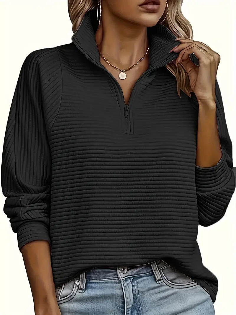 Damen-Pullover mit Trichterkragen und halbem Reißverschluss