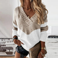 Damen-Pullover mit V-Ausschnitt im Color-Block-Design
