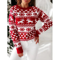 Damen-Pullover mit weihnachtlichem Muster, Polyacryl-Polyester-Mischung, langen Ärmeln, winterlicher Stil