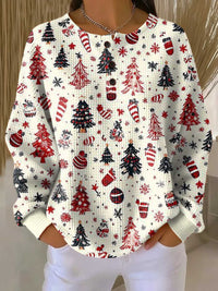Damen-Pullover mit Weihnachtsmotiv aus Waffelstrick, Langarm