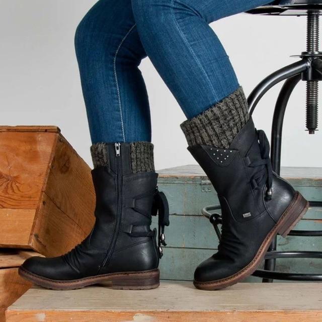 Damen-Raffstiefel zum Schnüren
