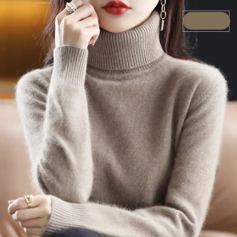 Damen-Rollkragenpullover aus 100 % reinem Kaschmir für kaltes Wetter