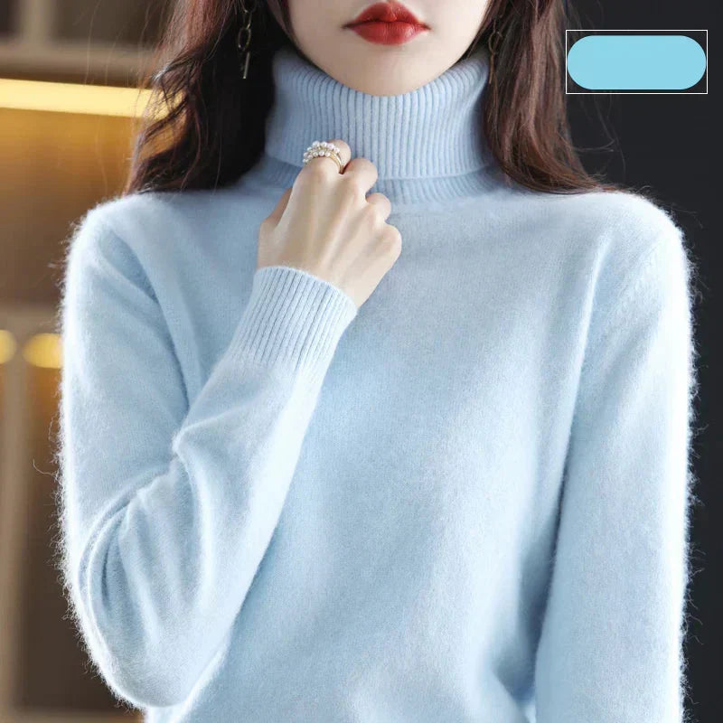 Damen-Rollkragenpullover aus 100 % reinem Kaschmir für kaltes Wetter